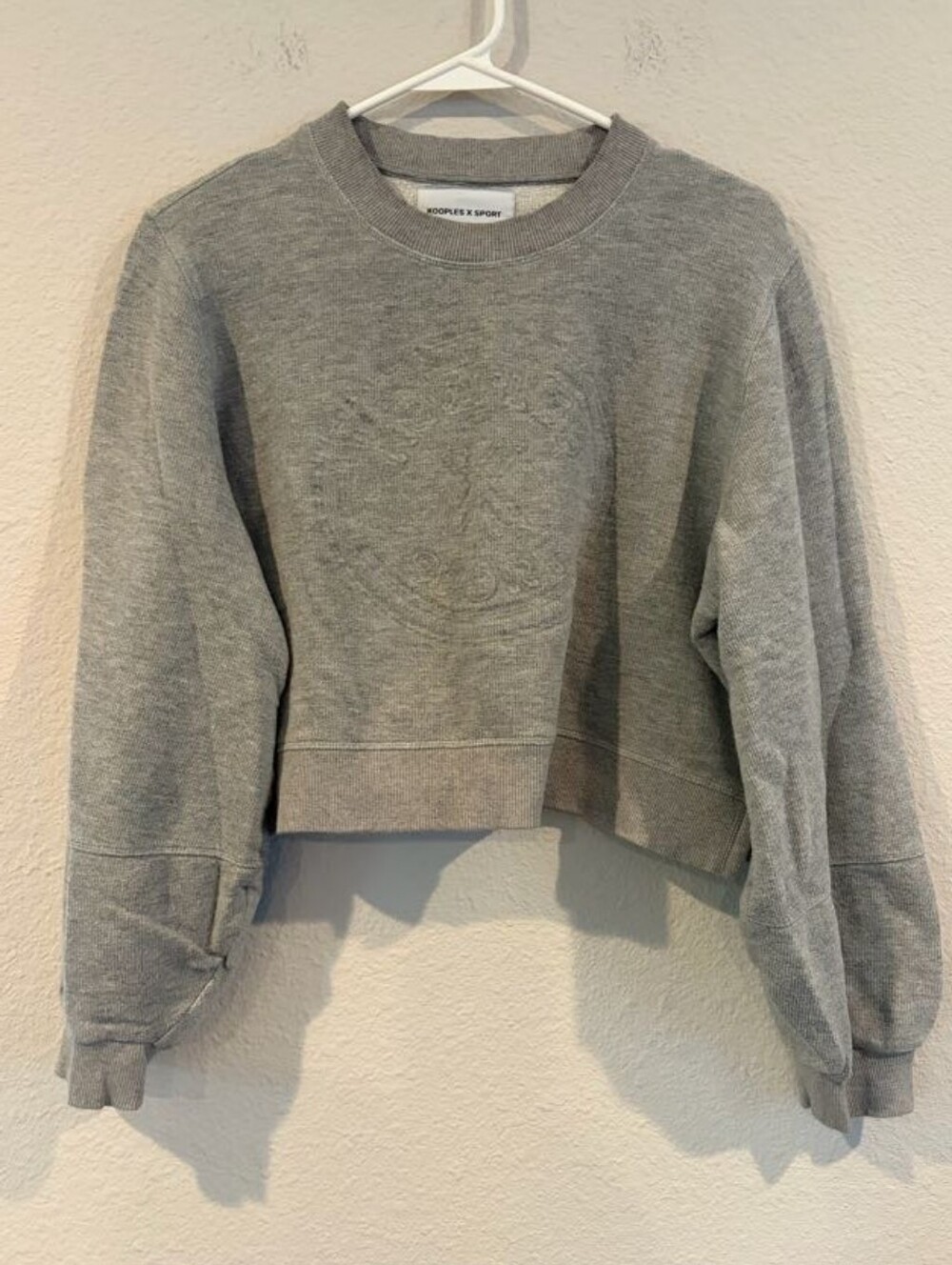 Kooples X Sport Womens Embossed Logo Grey Crop Crewneck Sweatshirt Size 2 Medium